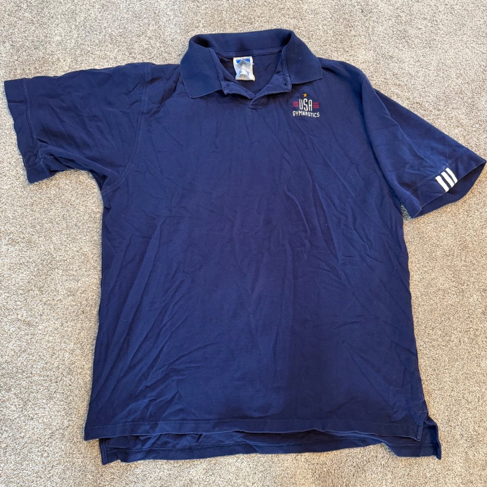 Vintage Adidas Team USA Gymnastics Polo Shirt Mens 2XL Navy Blue Short Sleeve